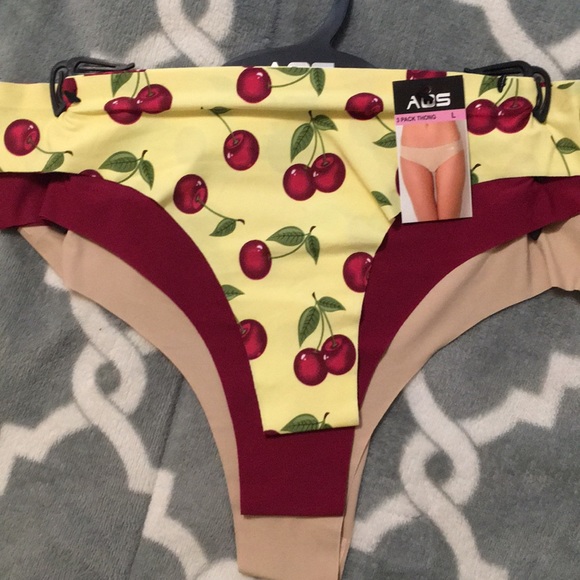 AQS Thong Panties 3 pack Lg Nylon Spandex Cherry - Picture 3 of 4